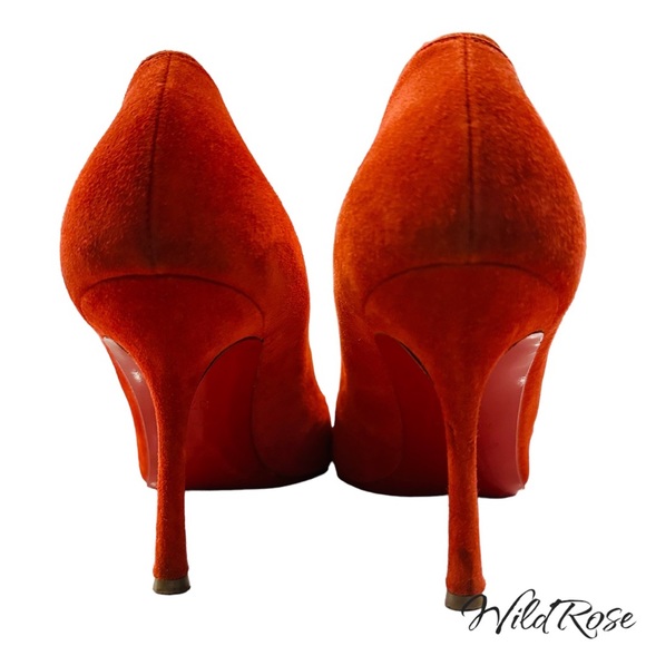 CHRISTIAN LOUBOUTIN “SCALOPUMP” 85 RED SUEDE SCALLOP TRIM LACE UP TIE HEELS 37.5 - Picture 17 of 17